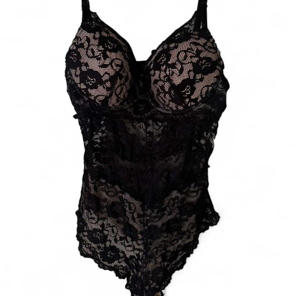 Black Lacy Lingerie Bodysuit - Size Large